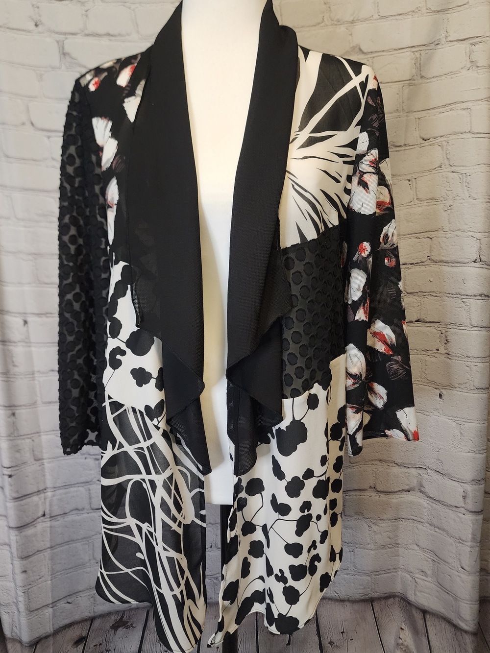 Chico's Travelers Chiffon Patchwork Artisan Open-front Jacket